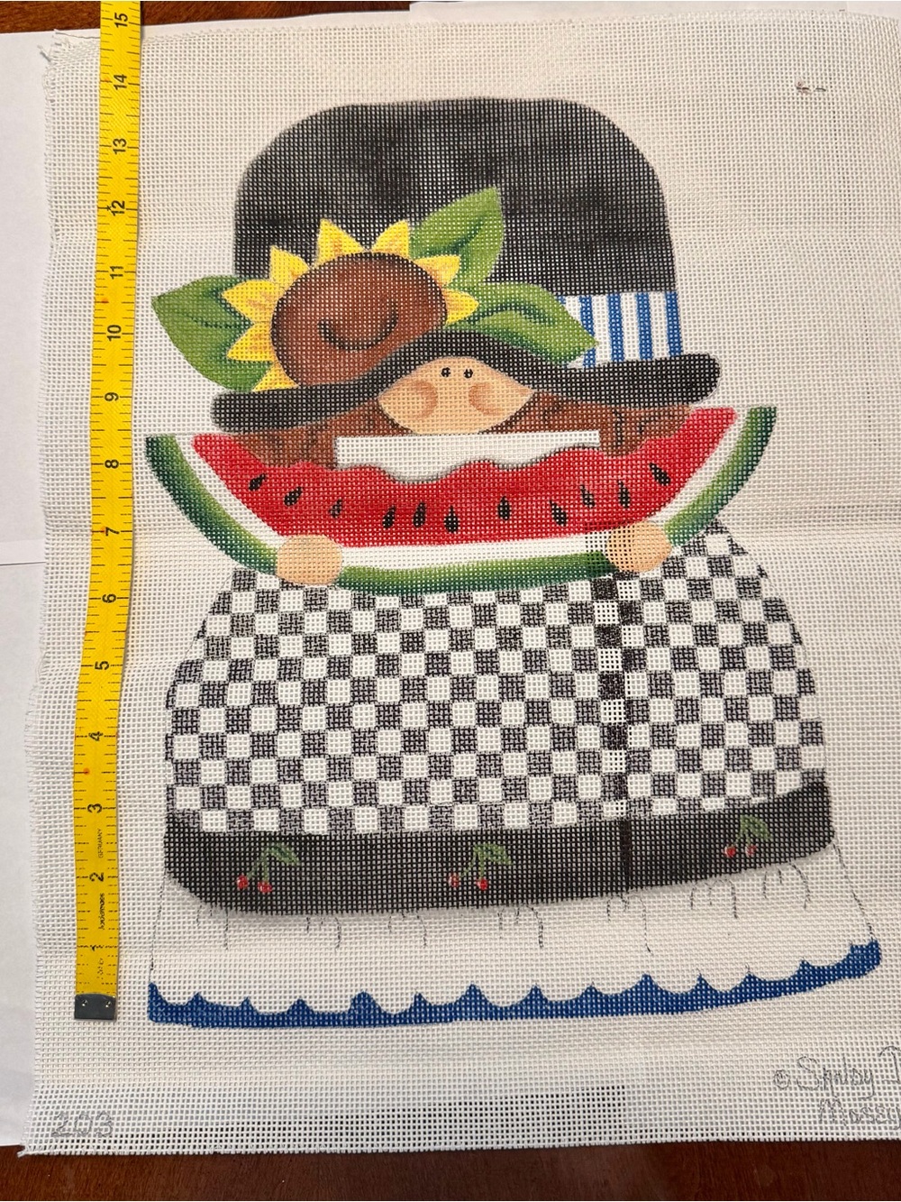 Girl With Watermelon Hand Painted Needlepoint Canvas 14x11 NEW